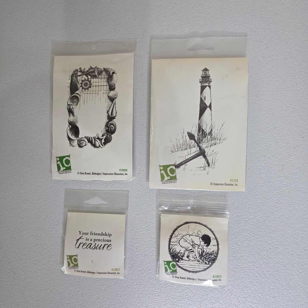 Impression Obsession Rubber Stamps Nautical Beach 4pc Set Cards Craftd